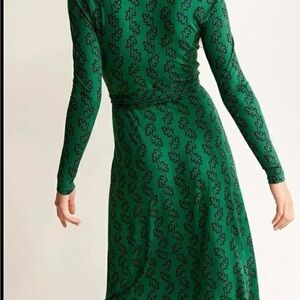 Boden Deep Green Patterned Long Sleeve Dress